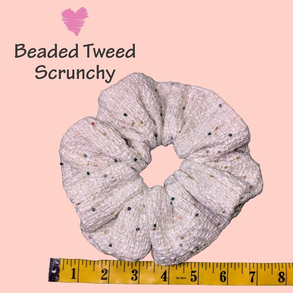 Large metallic beaded tweed scrunchie hand crafted - Picture 4 of 4